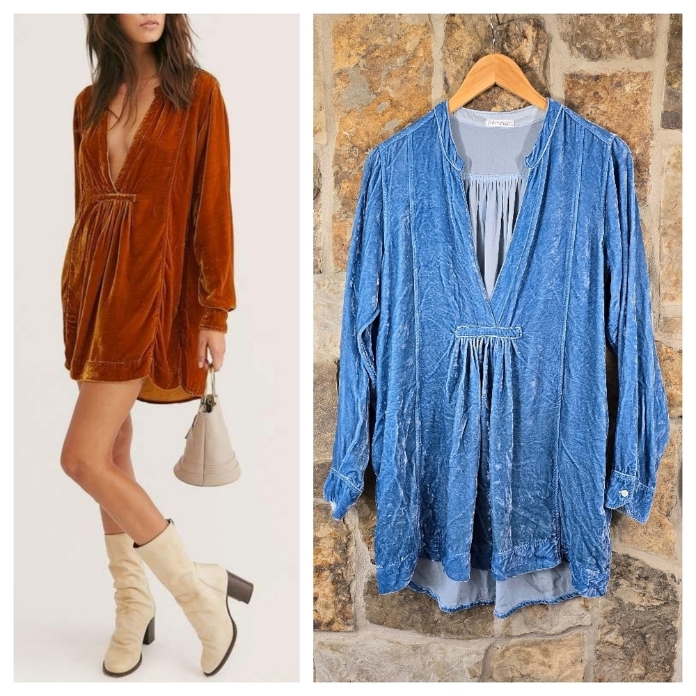 CP Shades X Free People Crushed Velvet Silk Tunic Dress